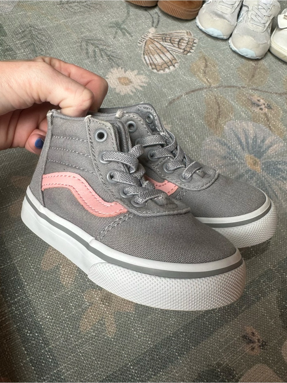 Vans Toddler Gray High-Top Sneakers with Pink Side Stripe
